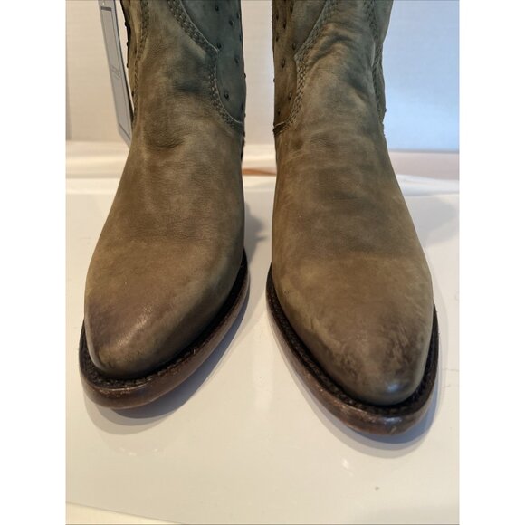 NWOB NWT Lucchese Boots Bootie Zip Women's 6.5 Suede Olive Green w/ Studs #M6040 - Picture 3 of 16